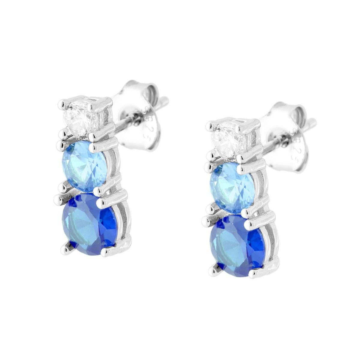 Orecchini Trilogy con Cubic Zirconia Blu Zaffiro Degrade in ARGENTO 925 Galvanica Rodio