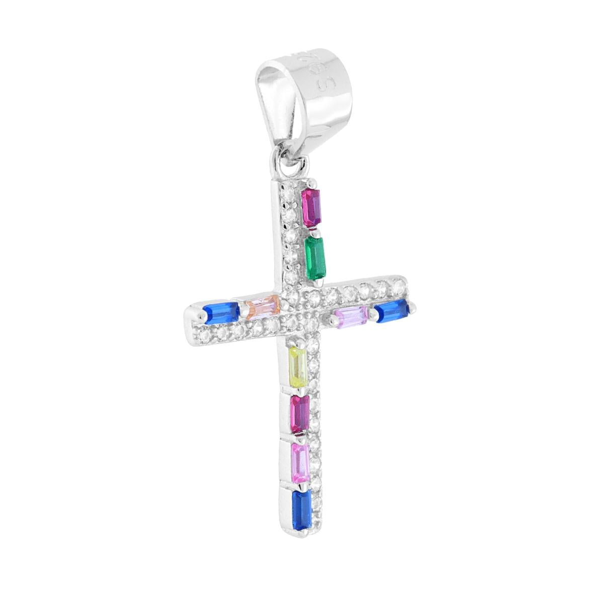 Ciondolo a forma di croce con cubic zirconia bianchi e multicolor incastonati. <BR>