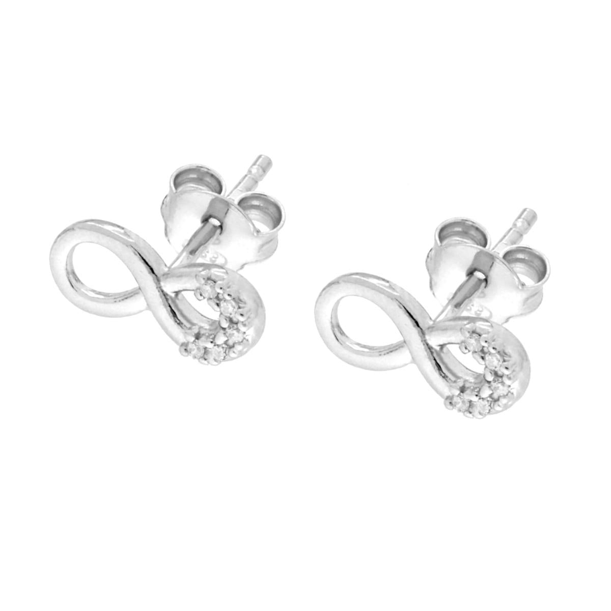 Orecchini Infinito con Cubic Zirconia Bianchi in ARGENTO 925 Galvanica Rodio