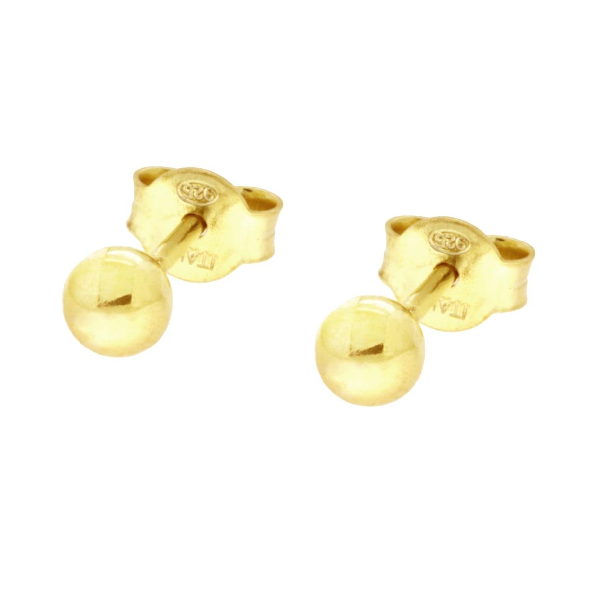 Orecchini Pallina mm 4 in ARGENTO 925 Galvanica Oro