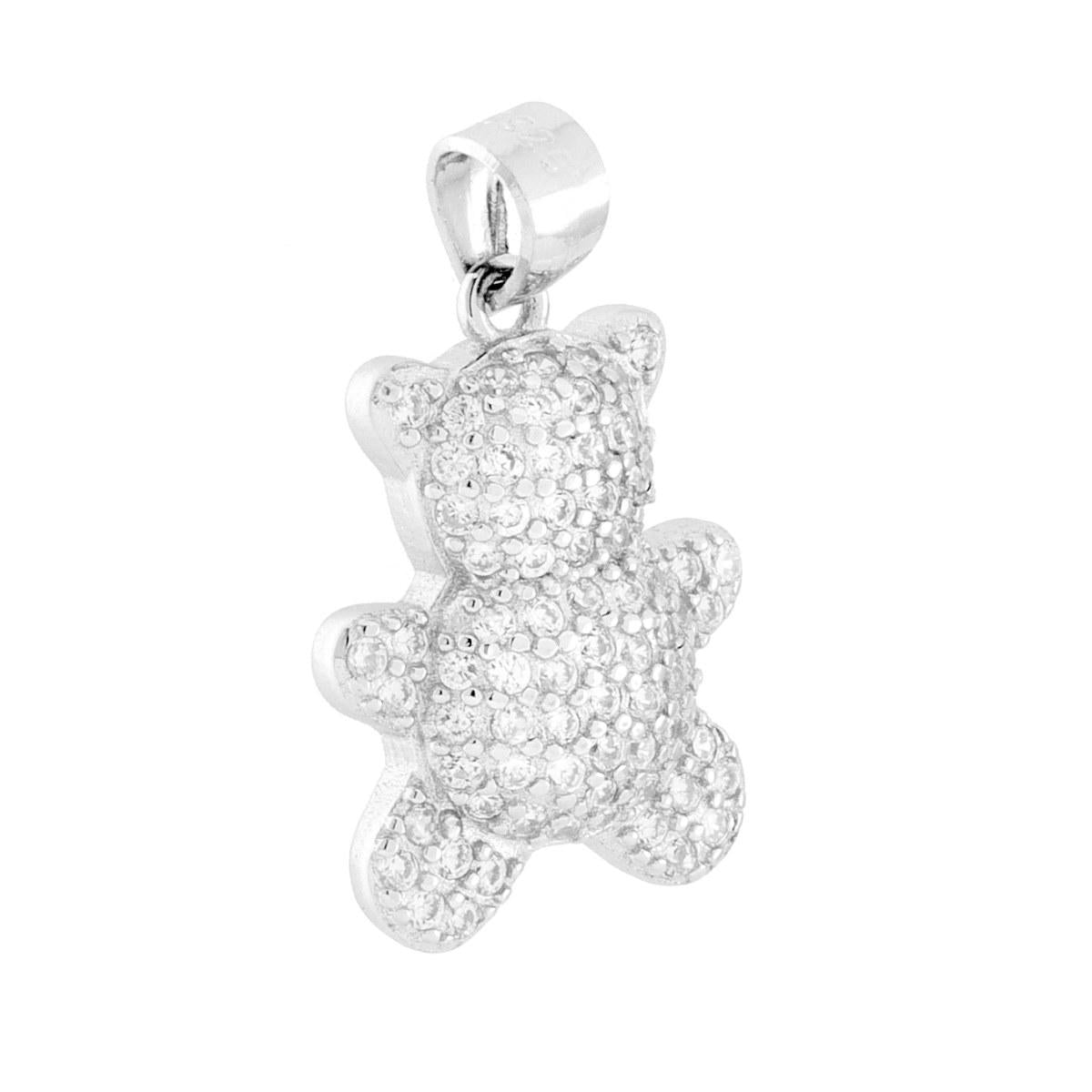 Ciondolo a forma di orsetto con cubic zirconia bianchi incastonati.