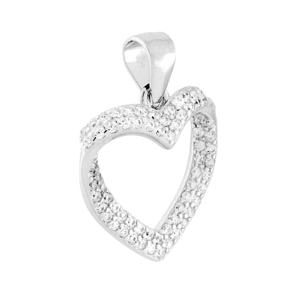 Ciondolo a forma di cuore con cubic zirconia bianchi incastonati.