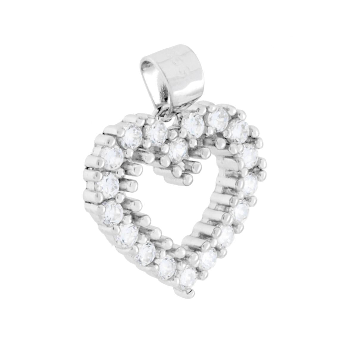 Ciondolo a forma di cuore con cubic zirconia colore bianco incastonati.