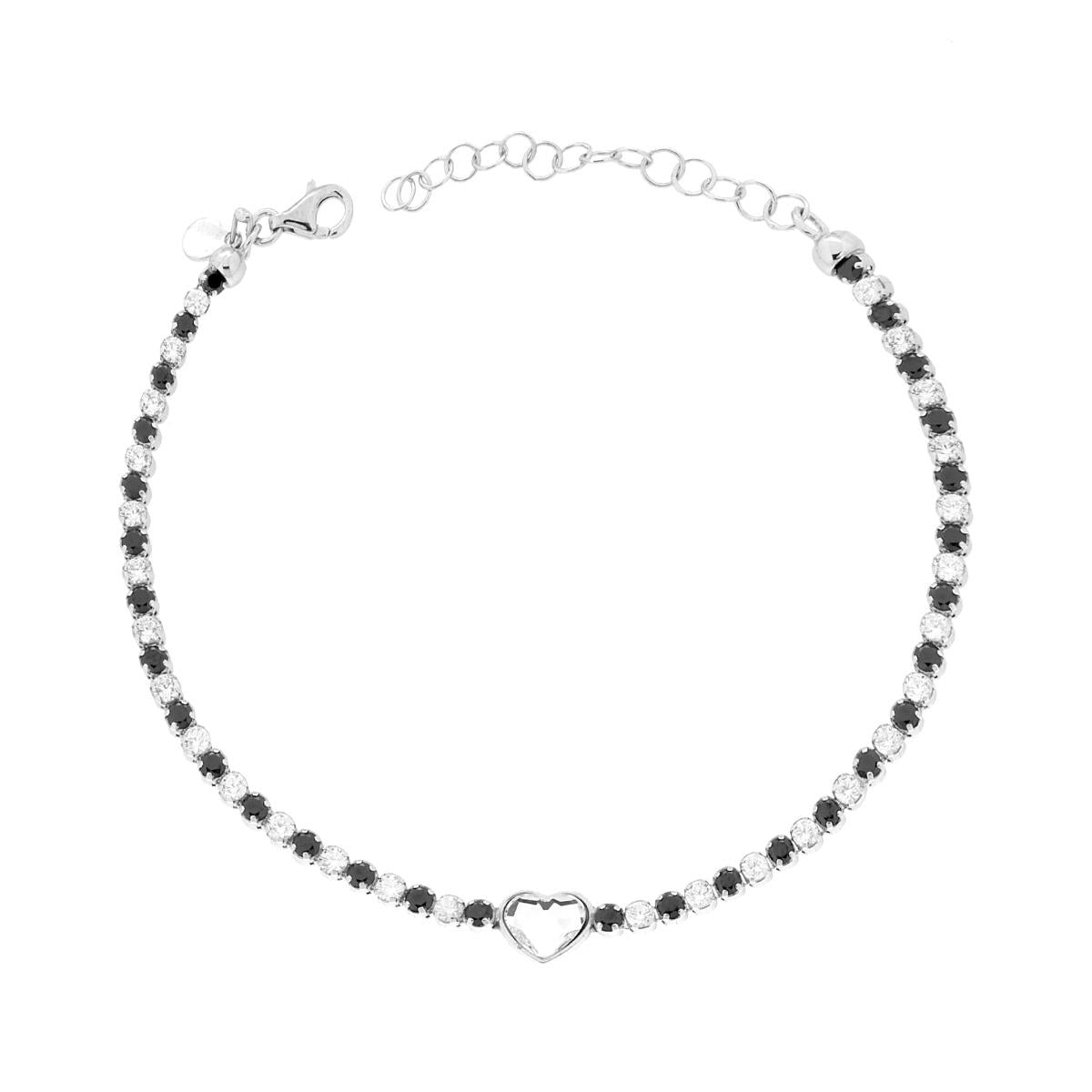 Bracciale Tennis Griffe cm 16+4 con Zirconi mm 2 Neri e Bianchi alternati in ARGENTO 925 Galvanica Rodio