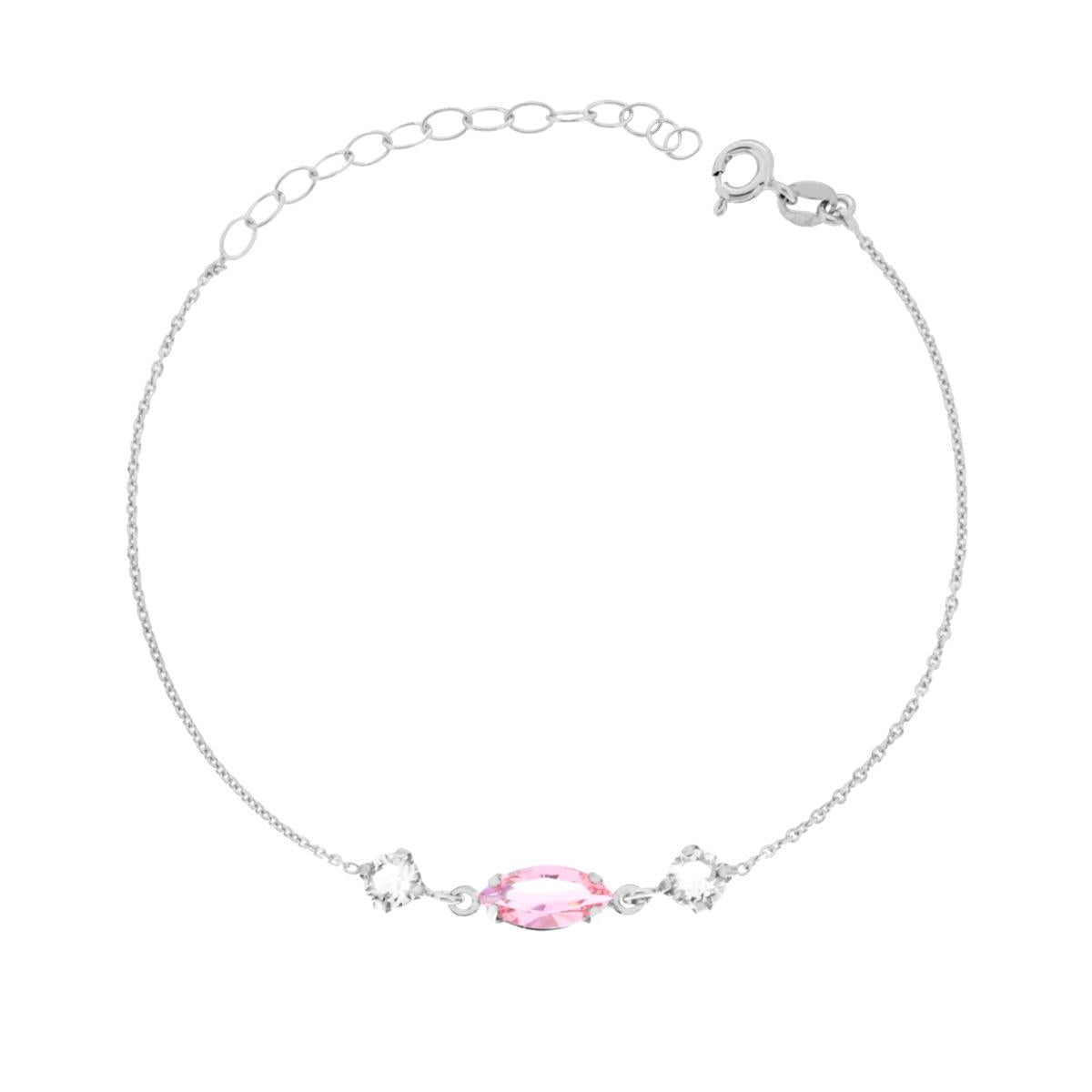 Bracciale Catena Forzatina Diamantata con Punti Luce Tondo e Marquise Crystal Bianco e Rosa in ARGENTO 925 Galvanica Rodio