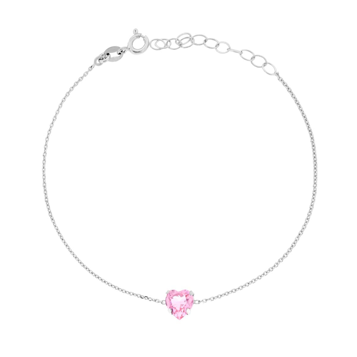 Bracciale Catena Forzatina Diamantata con Punto Luce Cuore Crystal Rosa in ARGENTO 925 Galvanica Rodio