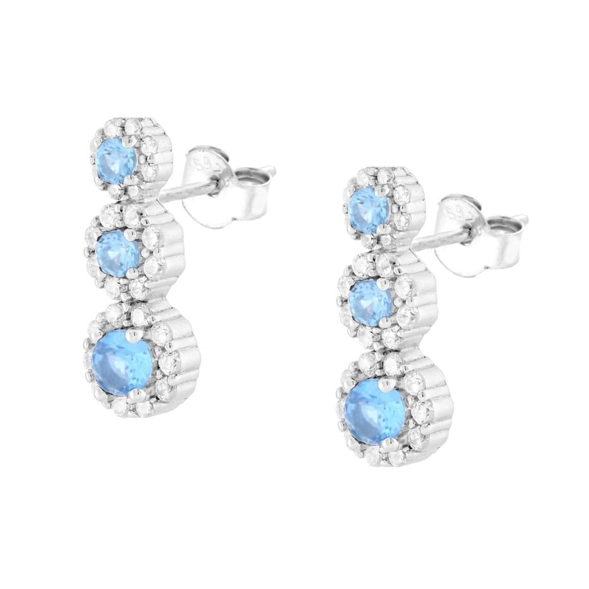 Orecchini Trilogy Degrade Fiori Acquamarina contornati da Cubic Zirconia Bianchi in ARGENTO 925 Galvanica Rodio