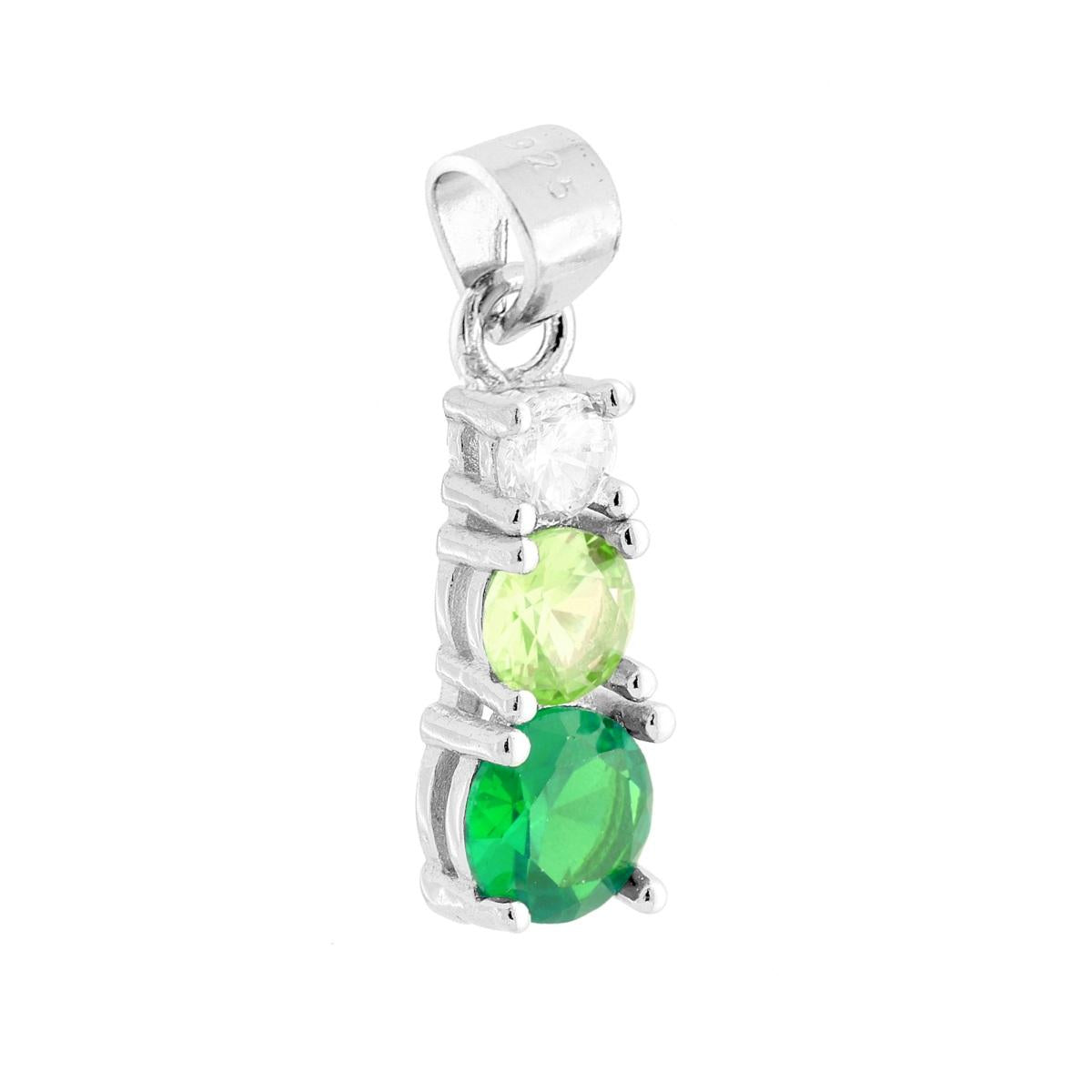 Ciondolo trilogy con cubic zirconia degradč nella dimensione e nel colore, da bianco a Verde Smeraldo, montati su 4 Griffe.