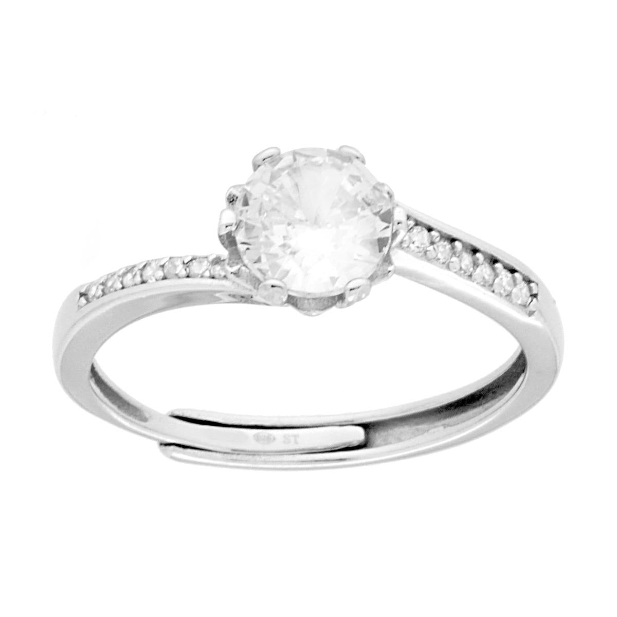 Anello Solitario con Cubic Zirconia Bianco mm 6 in ARGENTO 925 Galvanica Rodio