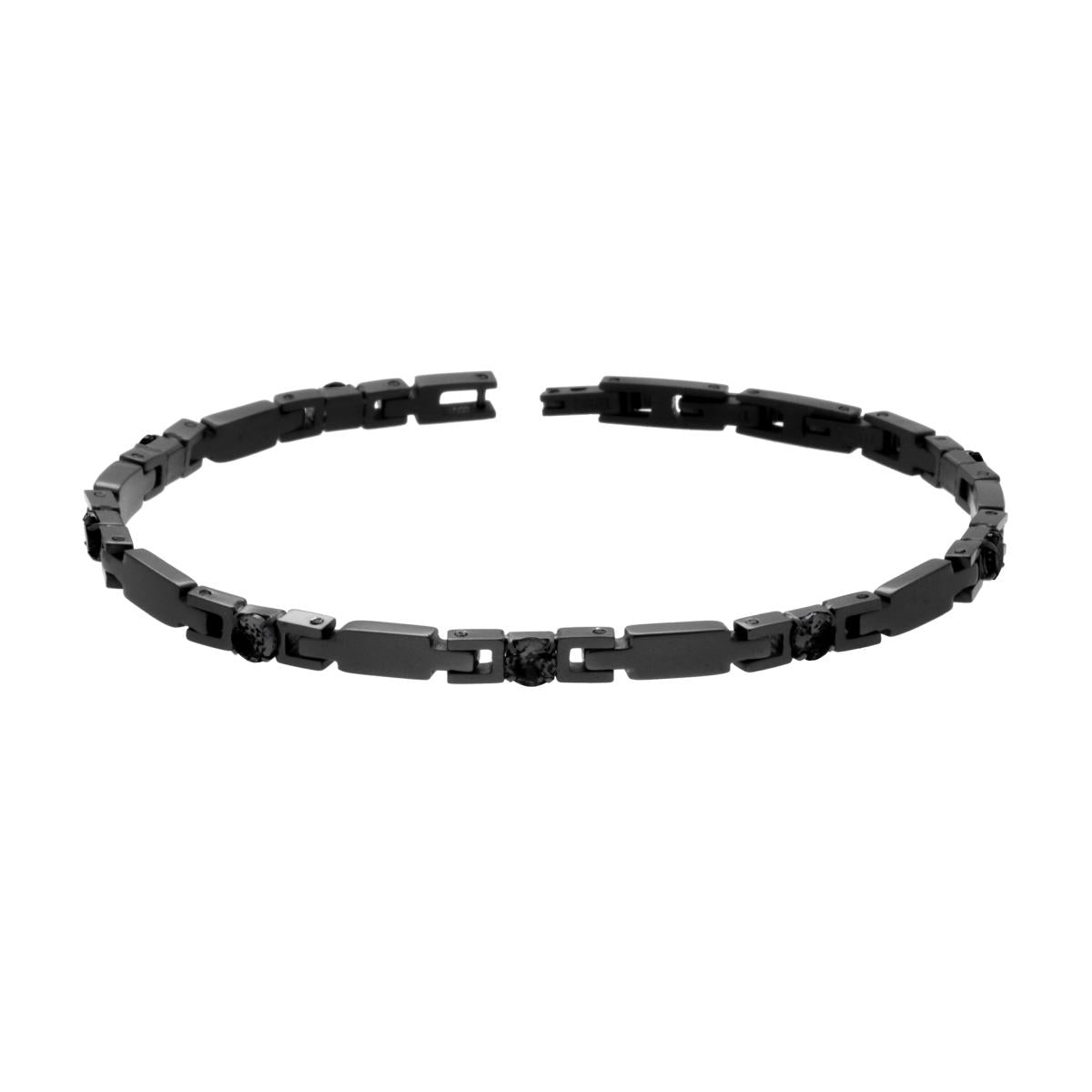 Bracciale Uomo Catena Imperniata con Crystal Neri in ACCIAIO colore Nero