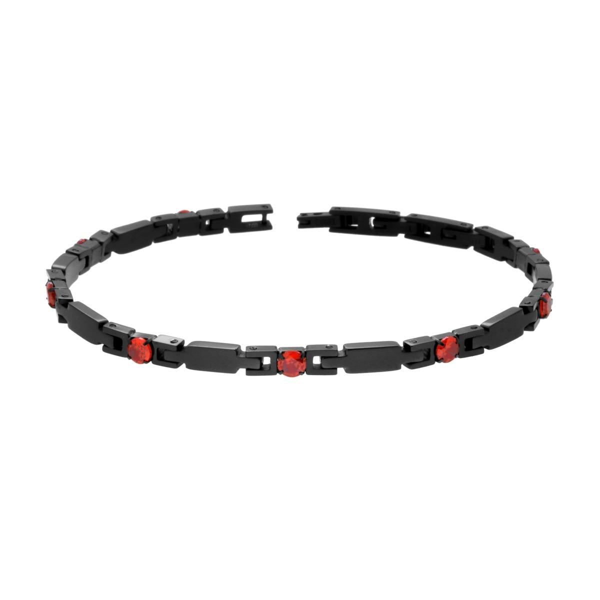 Bracciale Uomo Catena Imperniata con Crystal Rosso Rubino in ACCIAIO colore Nero