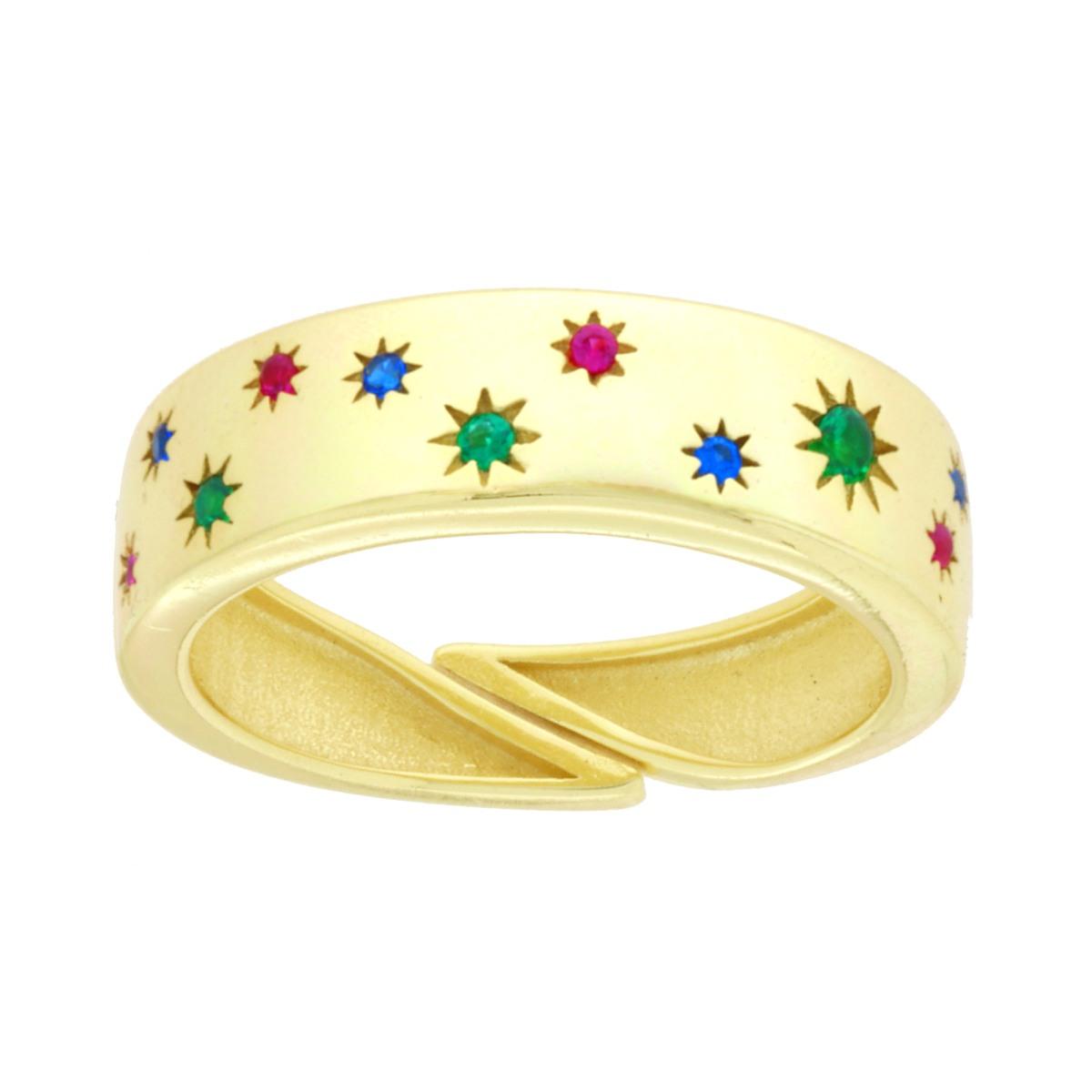Anello Fascia con punto luce Stelle Cubic Zirconia Multicolor Rubino Smeraldo Zaffiro in ARGENTO 925 Galvanica Oro