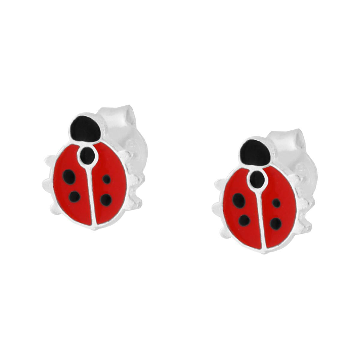 Orecchini Bimba Coccinella Smalto Rosso in ARGENTO 925