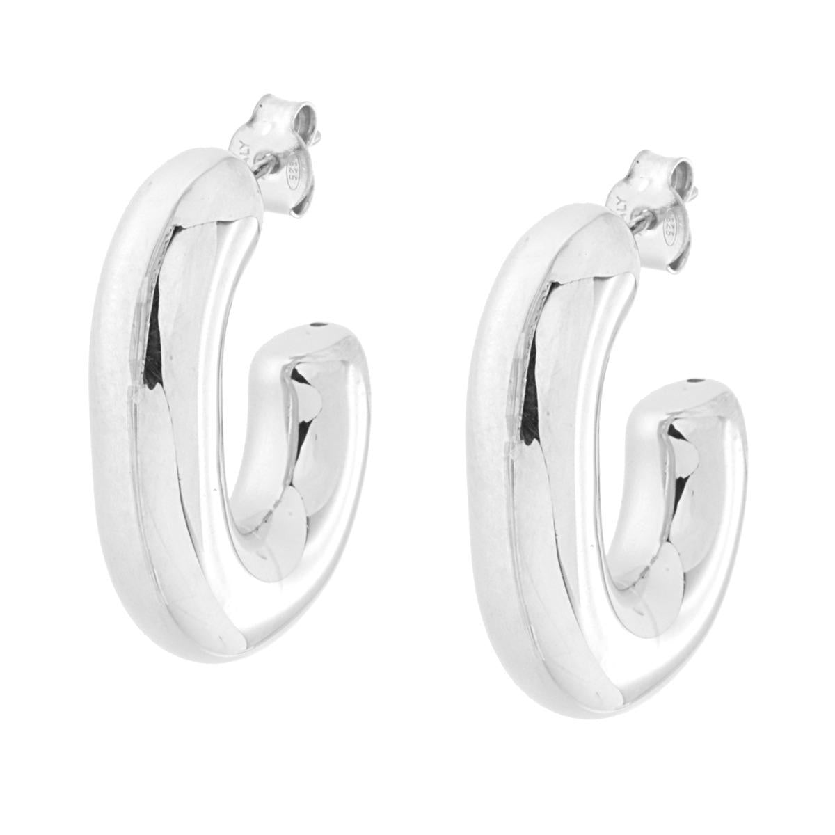 Orecchini Cerchio Ovale Bombato in ARGENTO 925 Galvanica Rodio