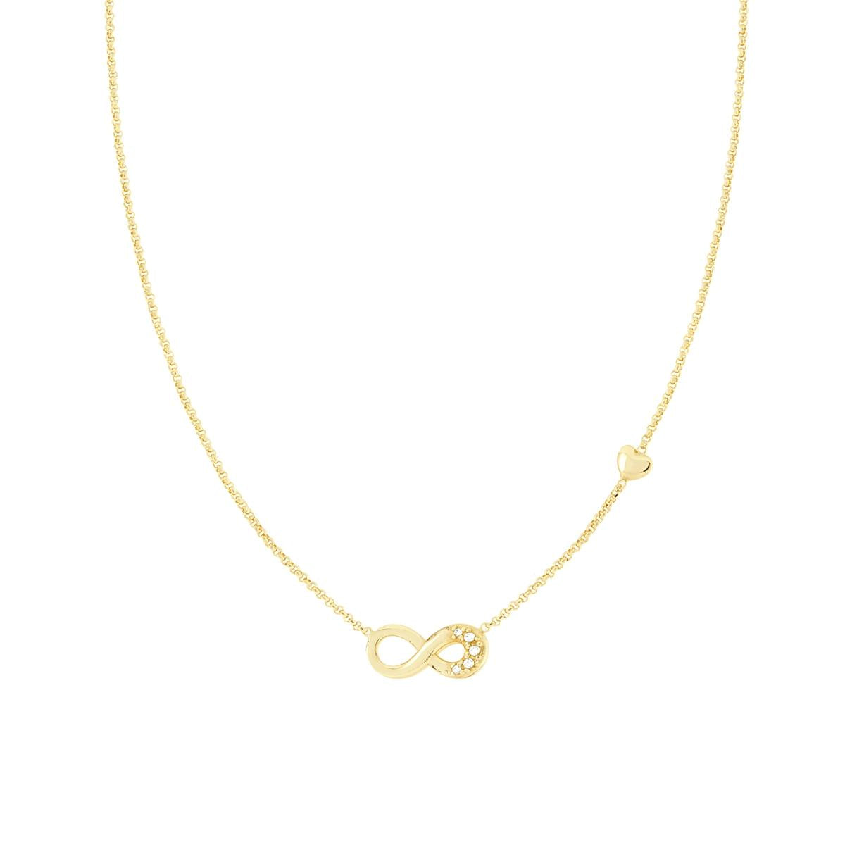 Collana Catena Rolo Diamantata con Cuore Infinio e Cubic Zirconia Bianchi in ARGENTO 925 Galvanica Oro