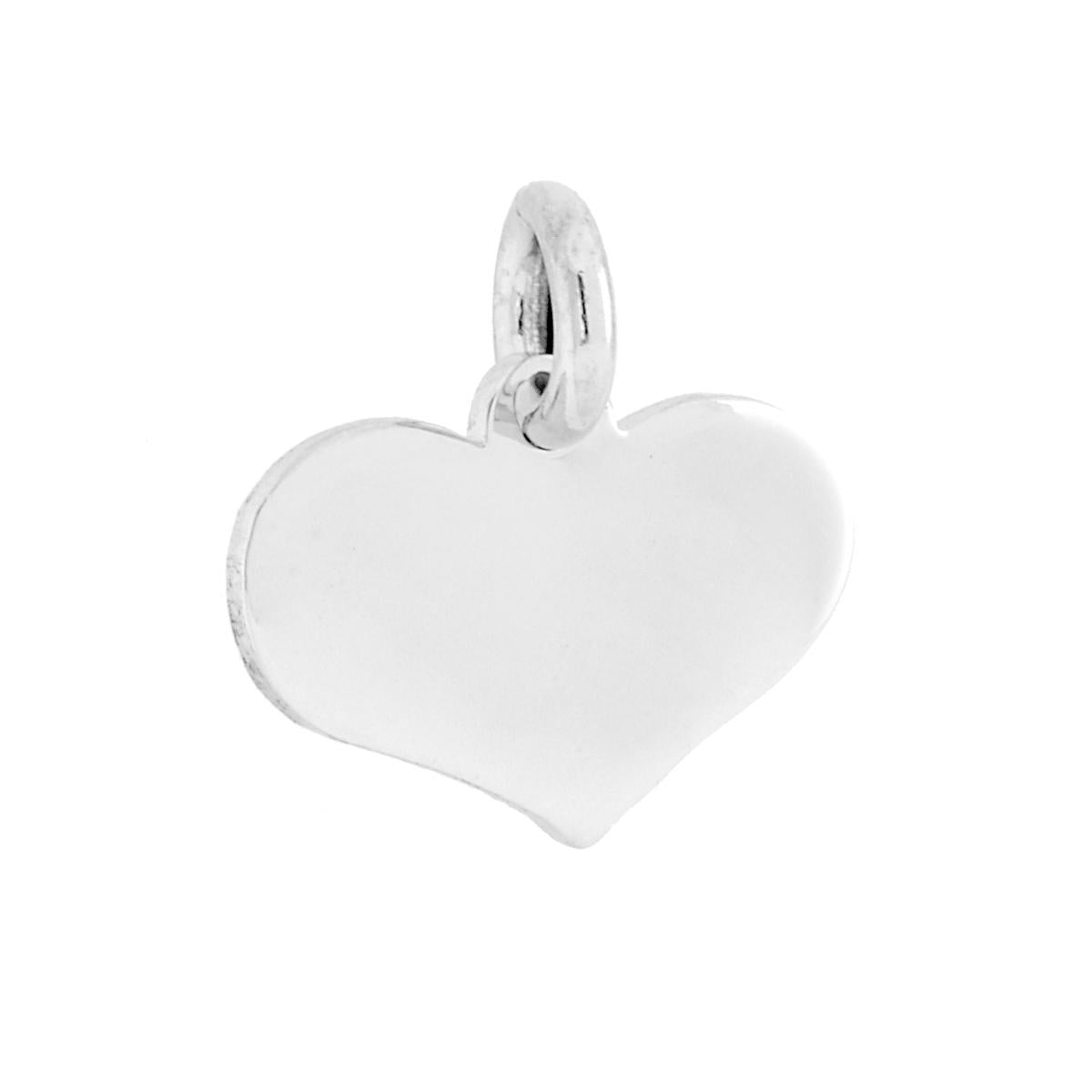 Ciondolo piastrina a forma di cuore e con finitura liscia e lucida.<BR>Made in Italy