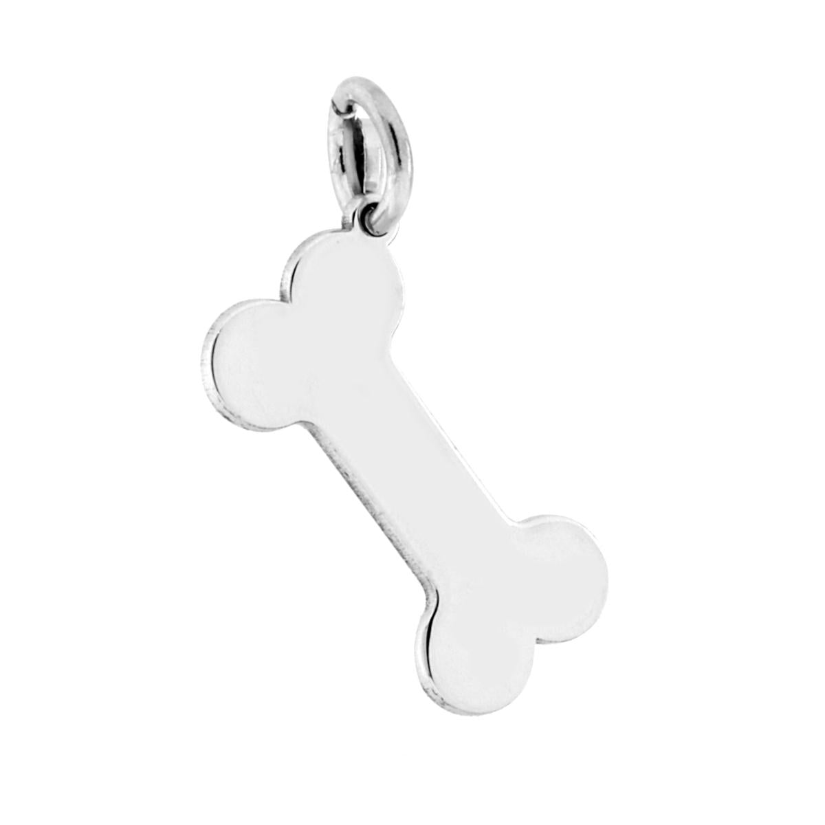 Ciondolo piastrina a forma di Osso per Cane con finitura liscia e lucida.<BR>Made in Italy<BR>