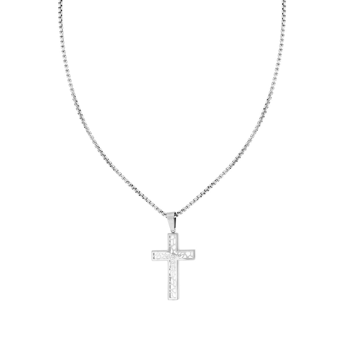 Collana Uomo Catena Veneziana tonda con Croce pendente in ACCIAIO