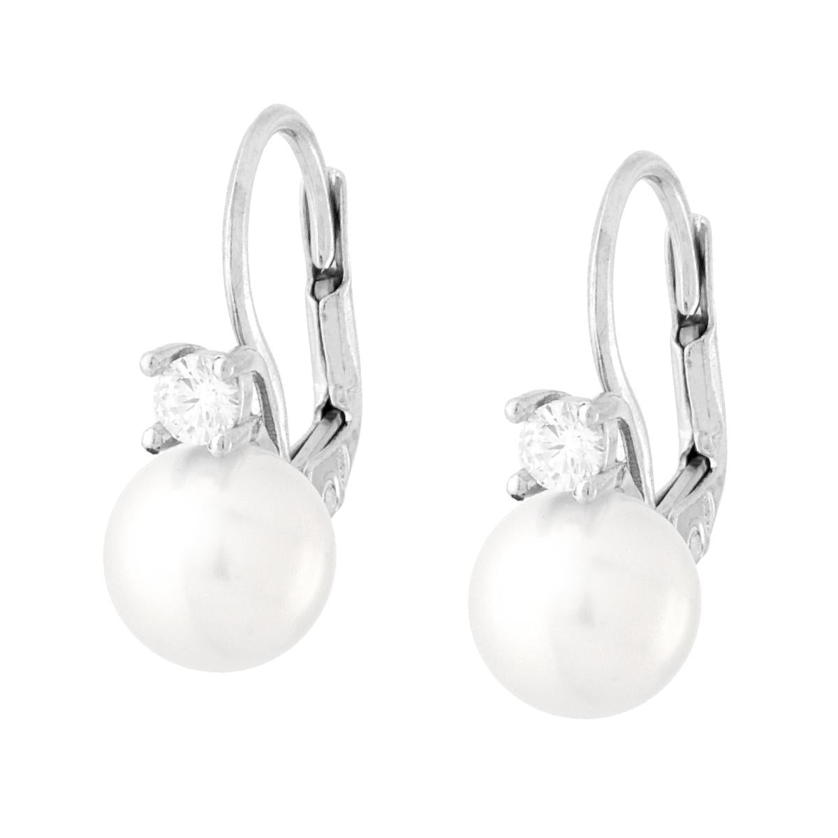 Orecchini Monachella Perla mm 8 con Cubic Zirconia Bianco in ARGENTO 925 Galvanica Rodio