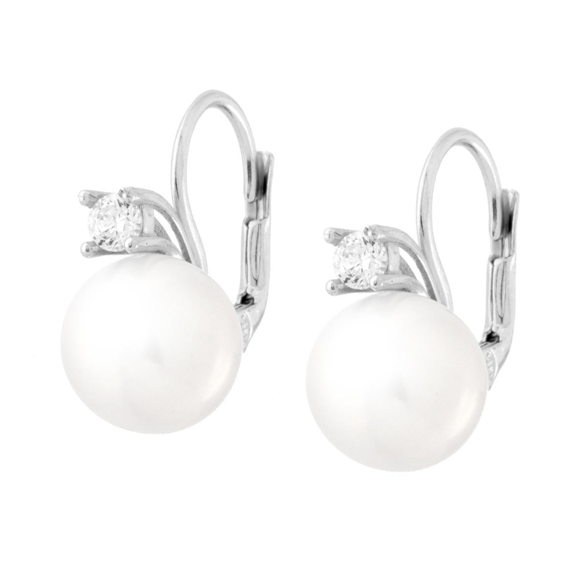 Orecchini Monachella Perla mm 10 con Cubic Zirconia Bianco in ARGENTO 925 Galvanica Rodio