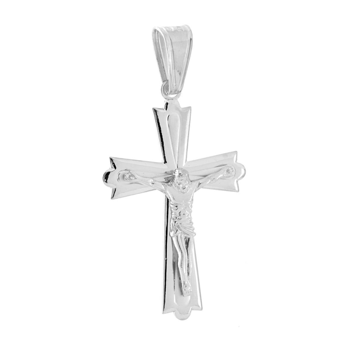 Ciondolo a forma di croce con Ges Cristo con finitura satinata e lucida.<BR>Made in Italy