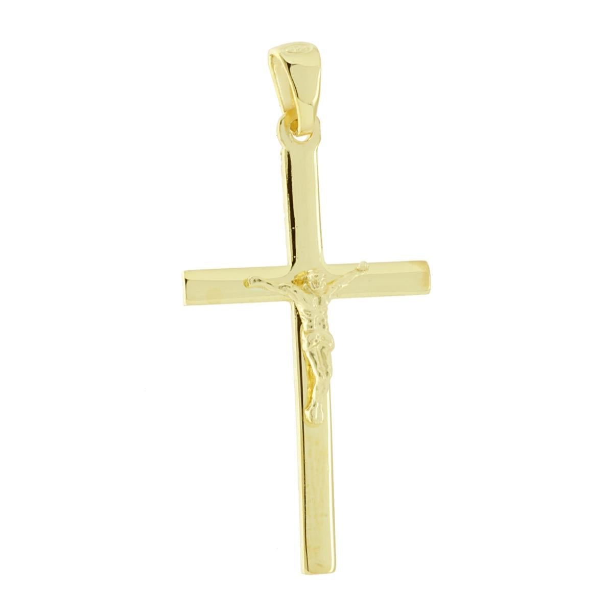 Ciondolo a forma di croce con Ges Cristo con finitura liscia e lucida.<BR>Made in Italy