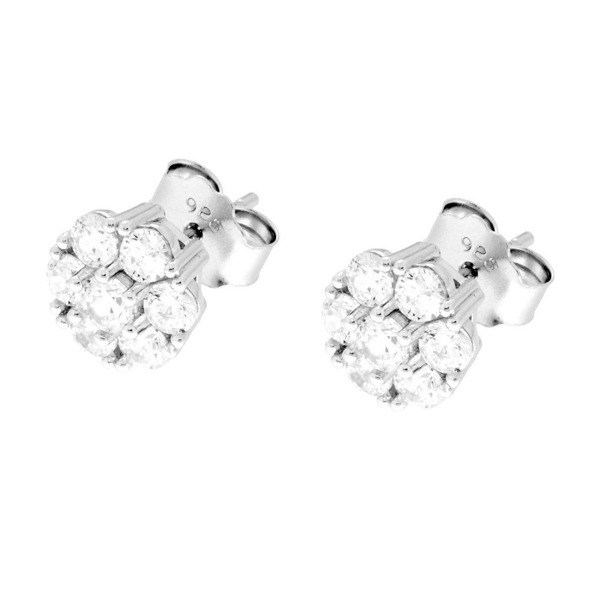 Orecchini Punto Luce Fiore con Cubic Zirconia Bianchi in ARGENTO 925 Galvanica Rodio