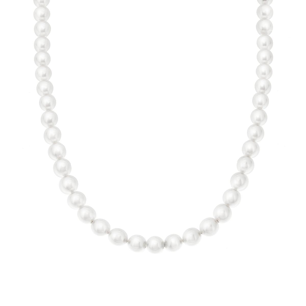 Collana Filo Perla Bianca mm 6 in vetro perlato con chiusura in ACCIAIO