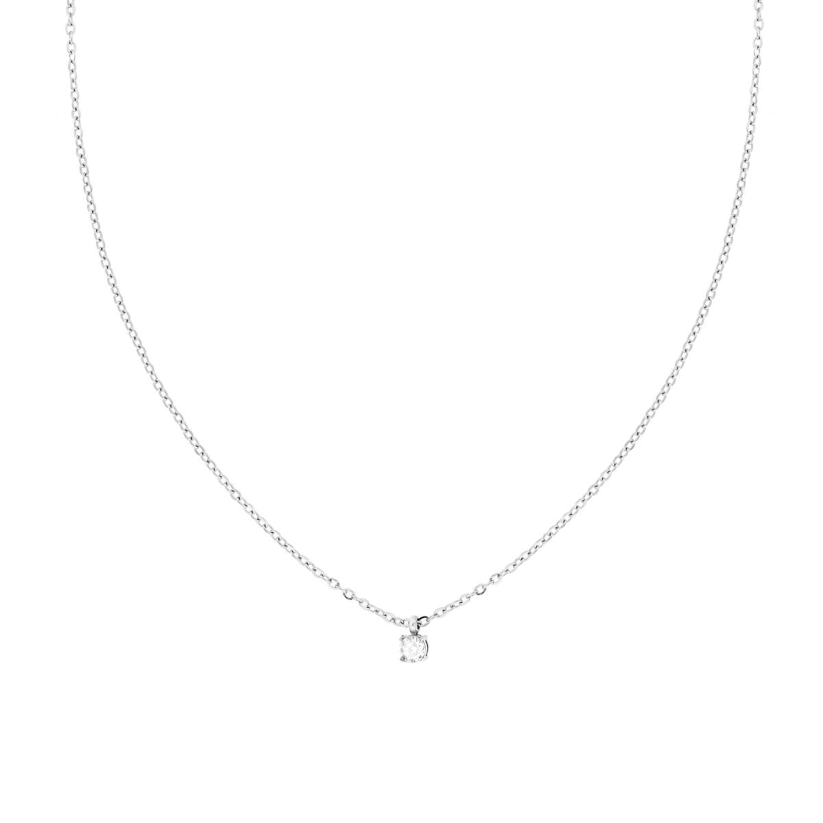 Collana Catena Forzatina Diamantata con Punto Luce Crystal Bianco in ACCIAIO