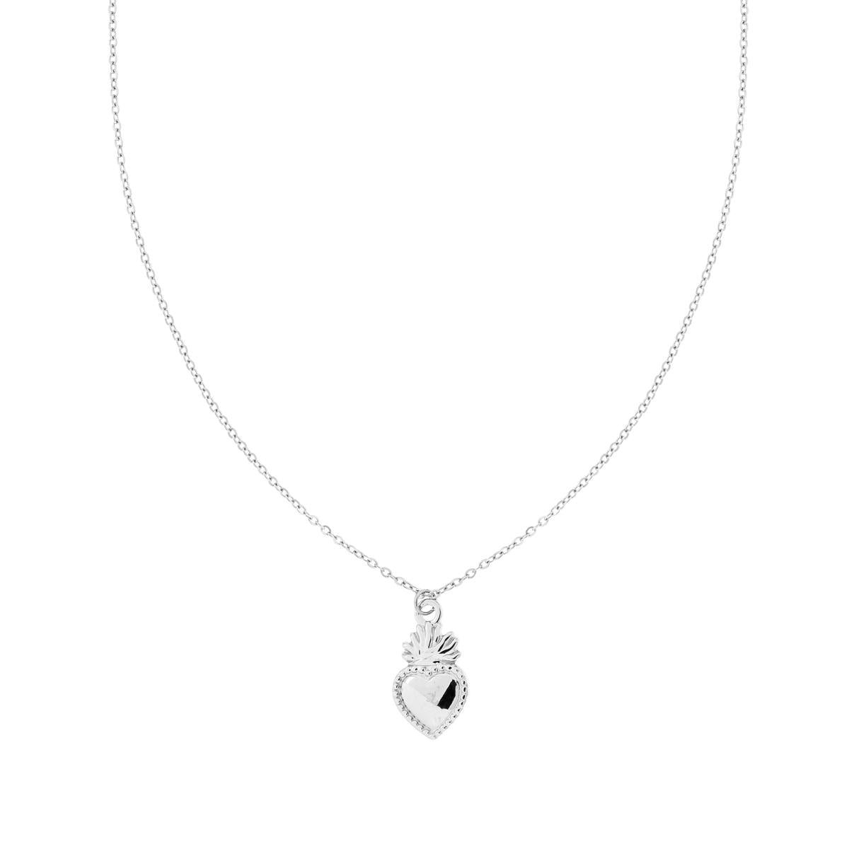 Collana Catena Forzatina Diamantata con Cuore Votivo in ACCIAIO