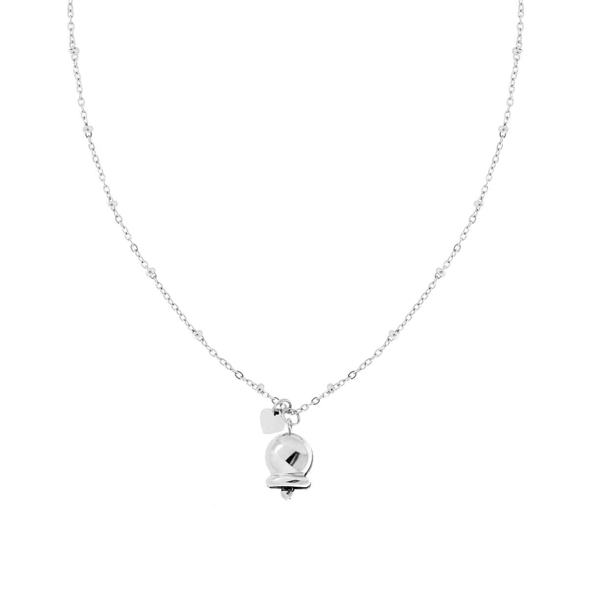 Collana Catena Forzatina Diamantata con Palline e Campanella pendente in ACCIAIO