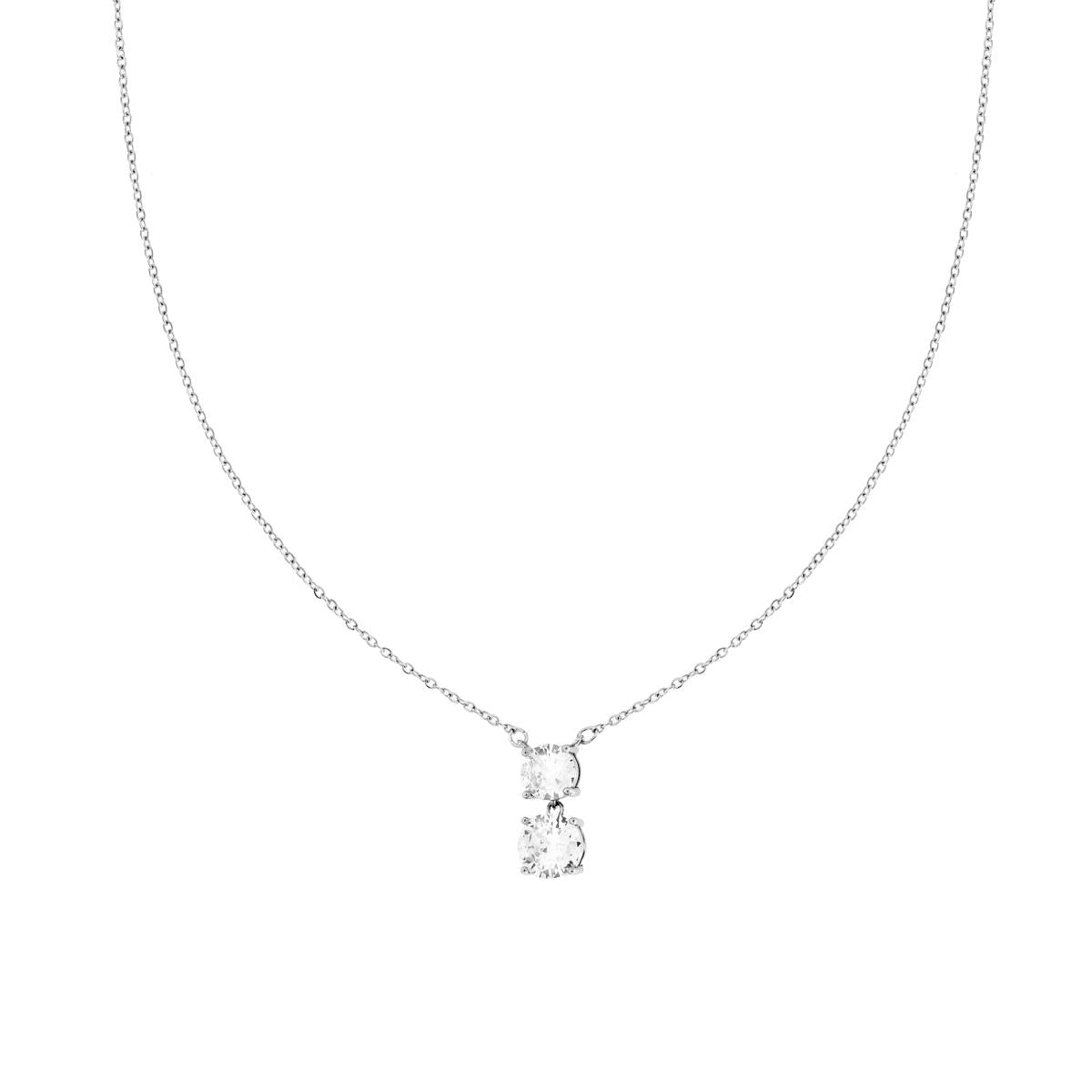 Collana Catena Forzatina Diamantata con doppio Punto Luce e Crystal Bianchi in ACCIAIO