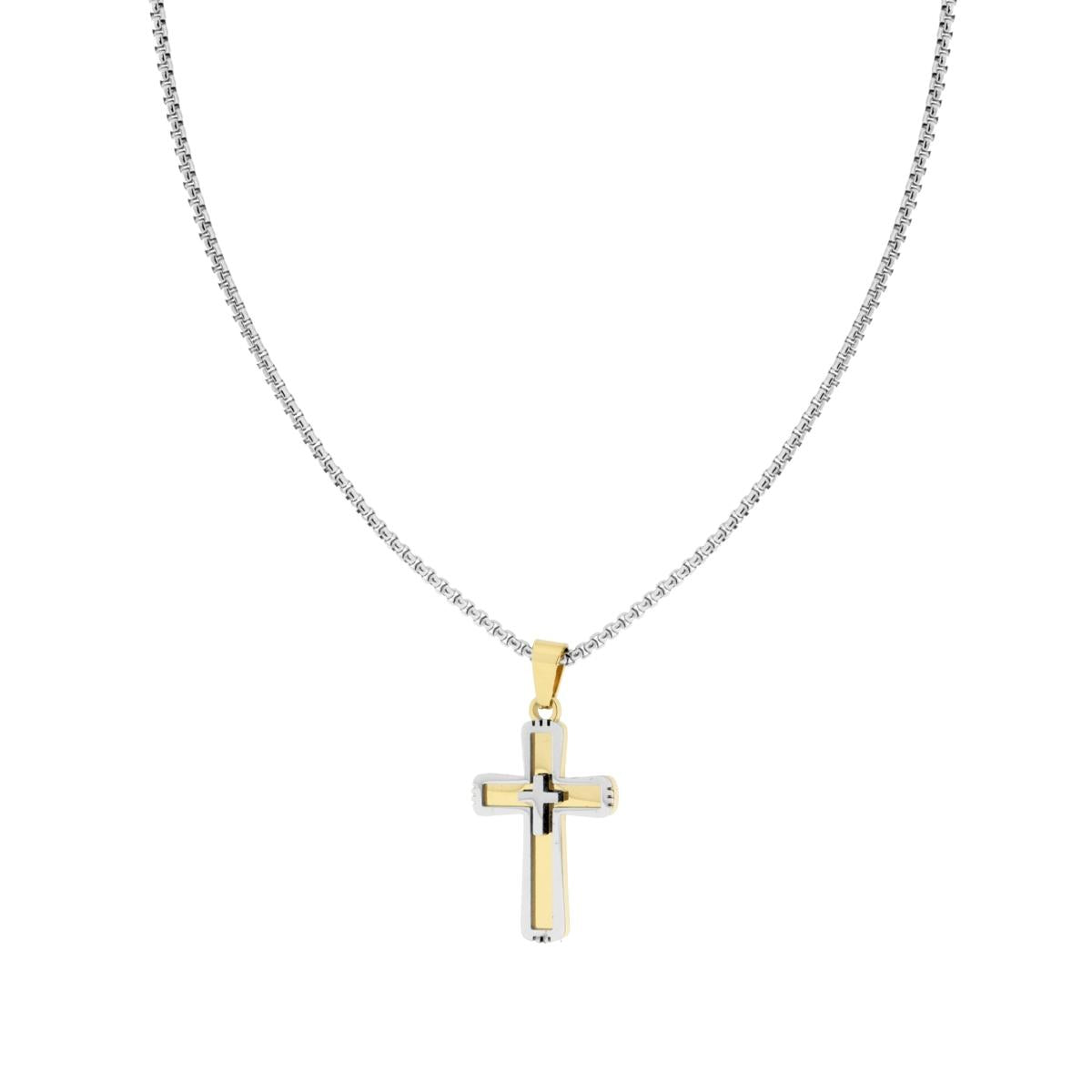 Collana Catena Veneziana Tonda con Croce colore Oro in ACCIAIO