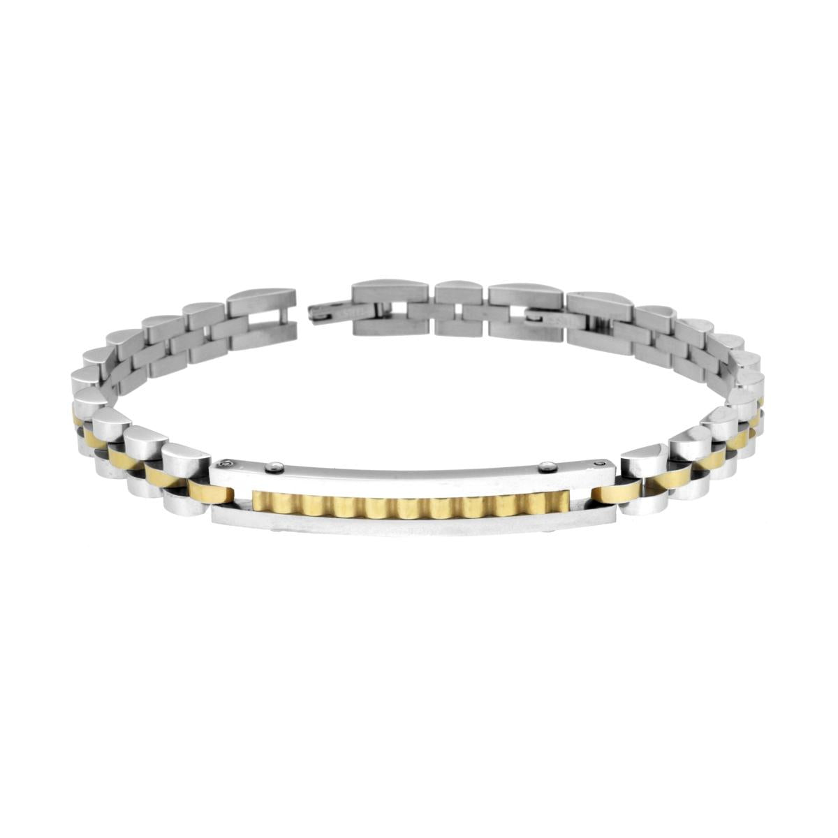 Bracciale Uomo Catena Imperniata colore Oro con Targa e Inserto Dentellato in ACCIAIO