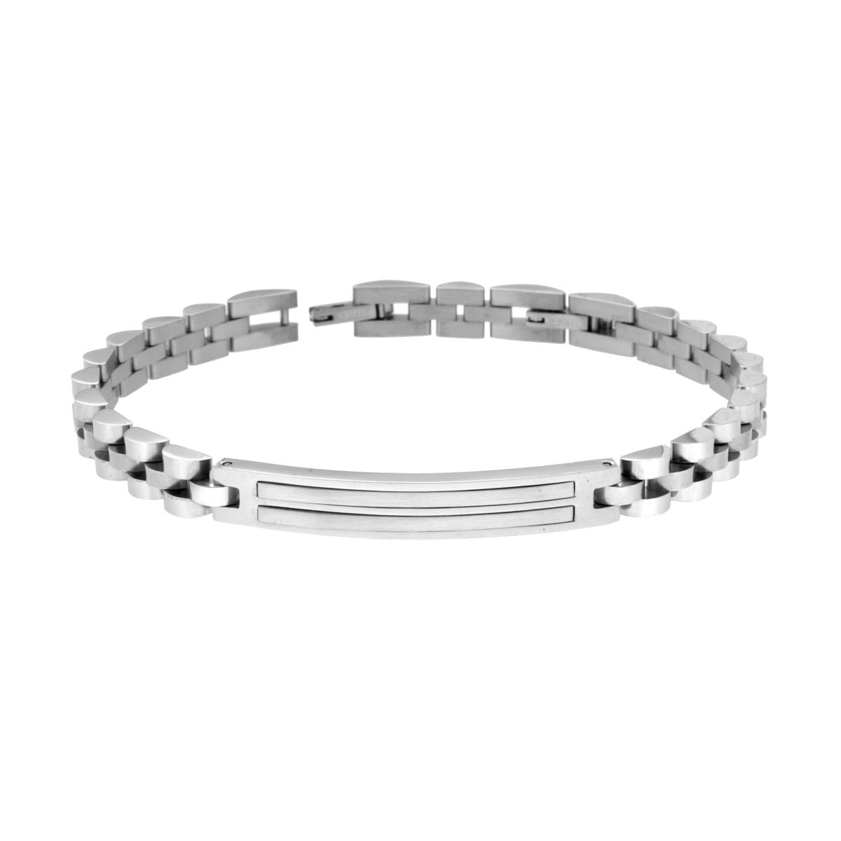 Bracciale Uomo Catena Imperniata con Targa e Inserto Satinato in ACCIAIO