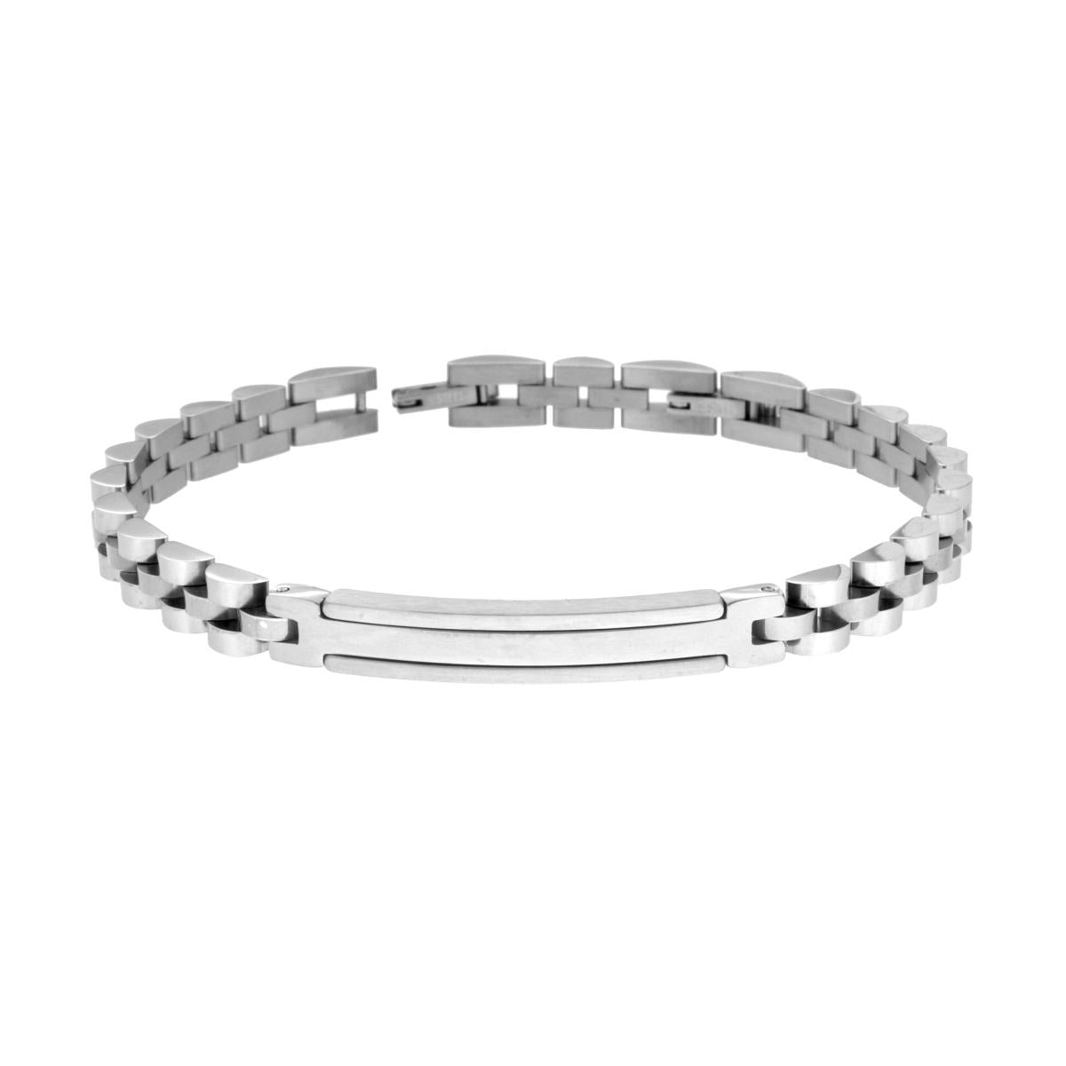 Bracciale Uomo Catena Imperniata con Targa e Inserto Satinato in ACCIAIO