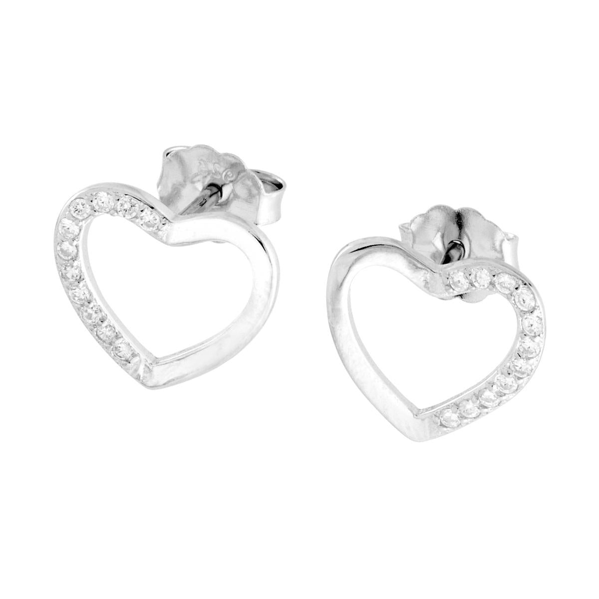 Orecchini Cuore con Cubic Zirconia Bianchi in ARGENTO 925 Galvanica Rodio