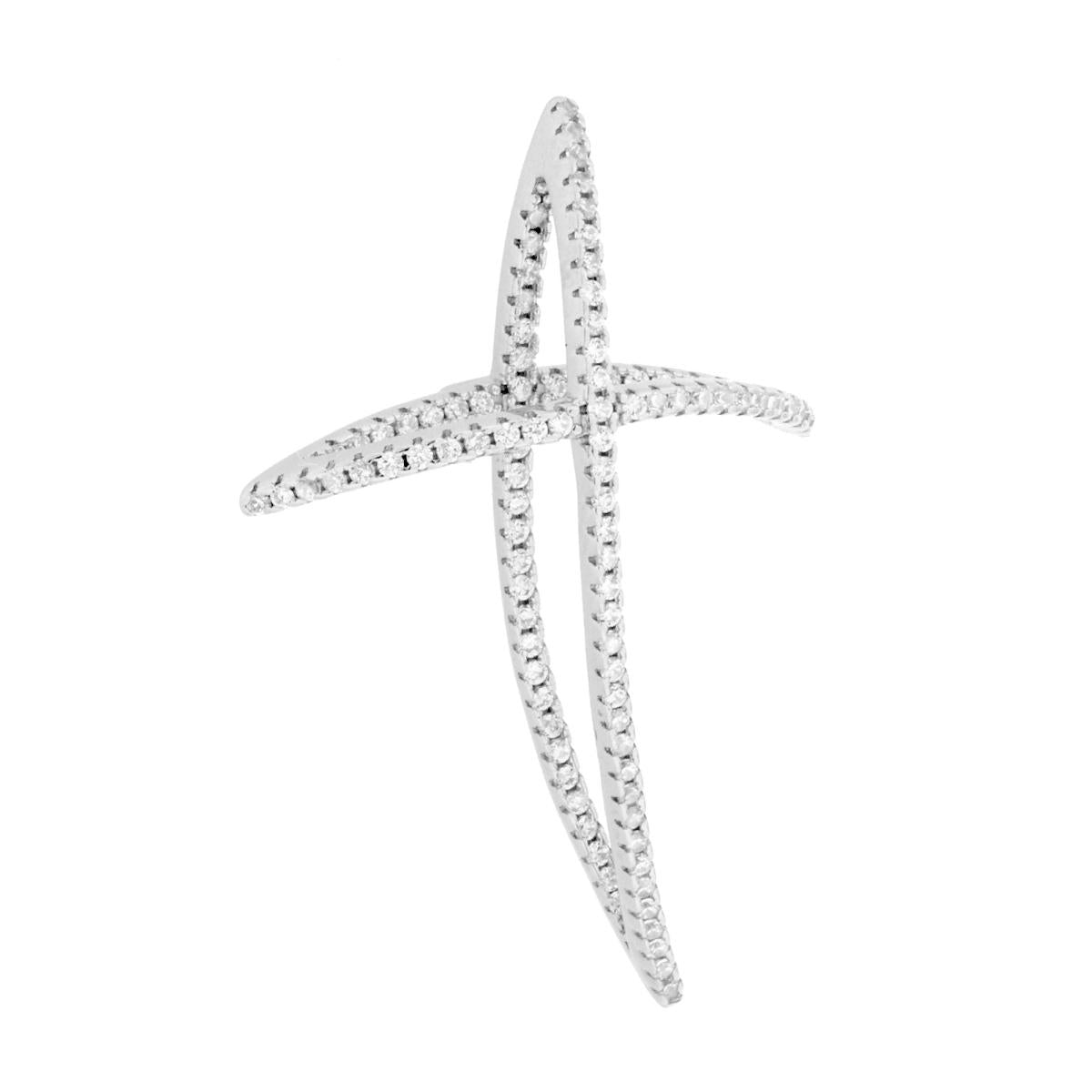 Ciondolo a forma di croce con struttura a filo bombato a vela con cubic zirconia bianchi incastonati.<BR>
