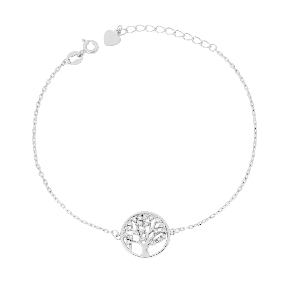 Bracciale Catena Forzatina Diamantata con Albero della Vita e Cubic Zirconia Bianchi in ARGENTO 925 Galvanica Rodio