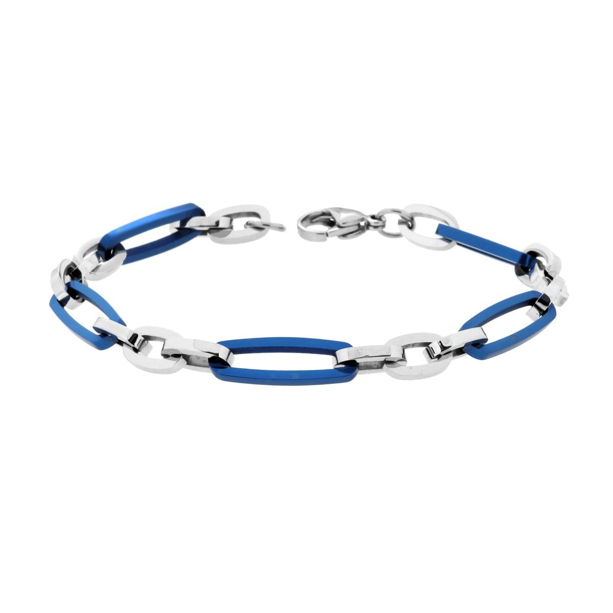 Bracciale Uomo Catena Forzatina allungata alternata Blu in ACCIAIO