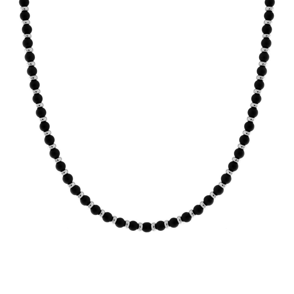 Collana Catena con Palline Nere sezione mm 4,5 lunghezza cm 50+5 in ACCIAIO