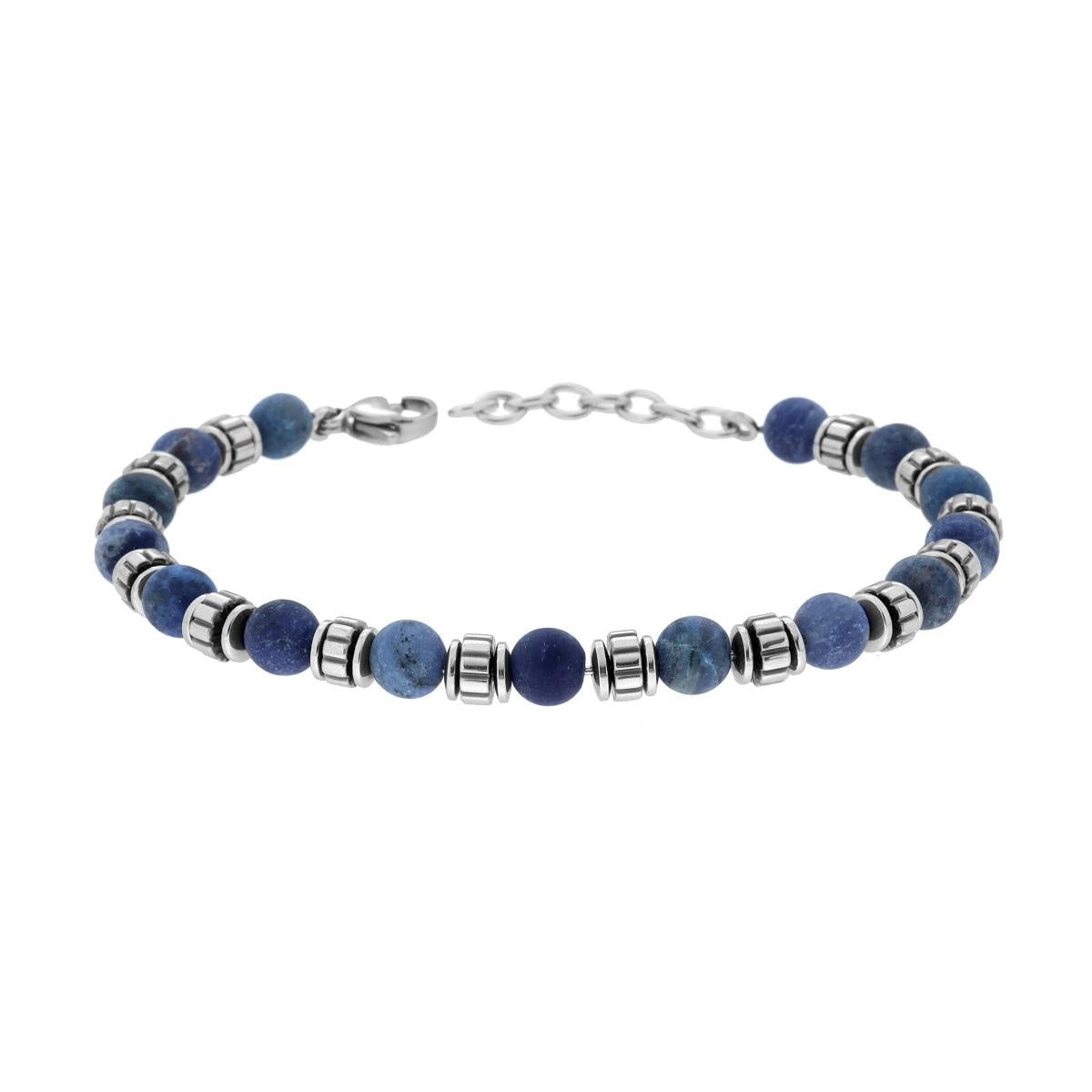 Bracciale Catena con Palline Blu Lapislazzuli ed Accessori in ACCIAIO