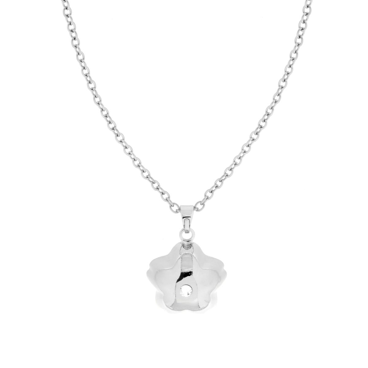 Collana Catena Forzatina cm 80+10 con Chiama Angeli Fiore bombato e Crystal Bianco in ACCIAIO e BRONZO