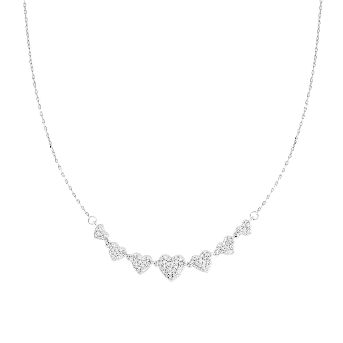 Collana Catena Forzatina Diamantata con Cuori e Cubic Zirconia Bianchi in ARGENTO 925 Galvanica Rodio