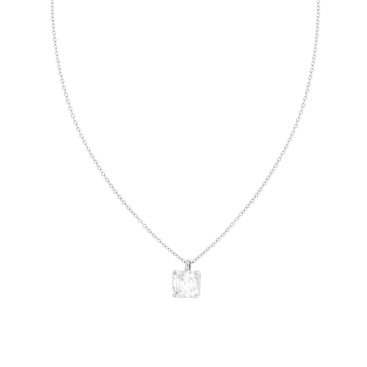 Collana Catena Forzatina con Punto Luce Quadrato Princess Cubic Zirconia Bianco mm 8 in ARGENTO 925 Galvanica Rodio