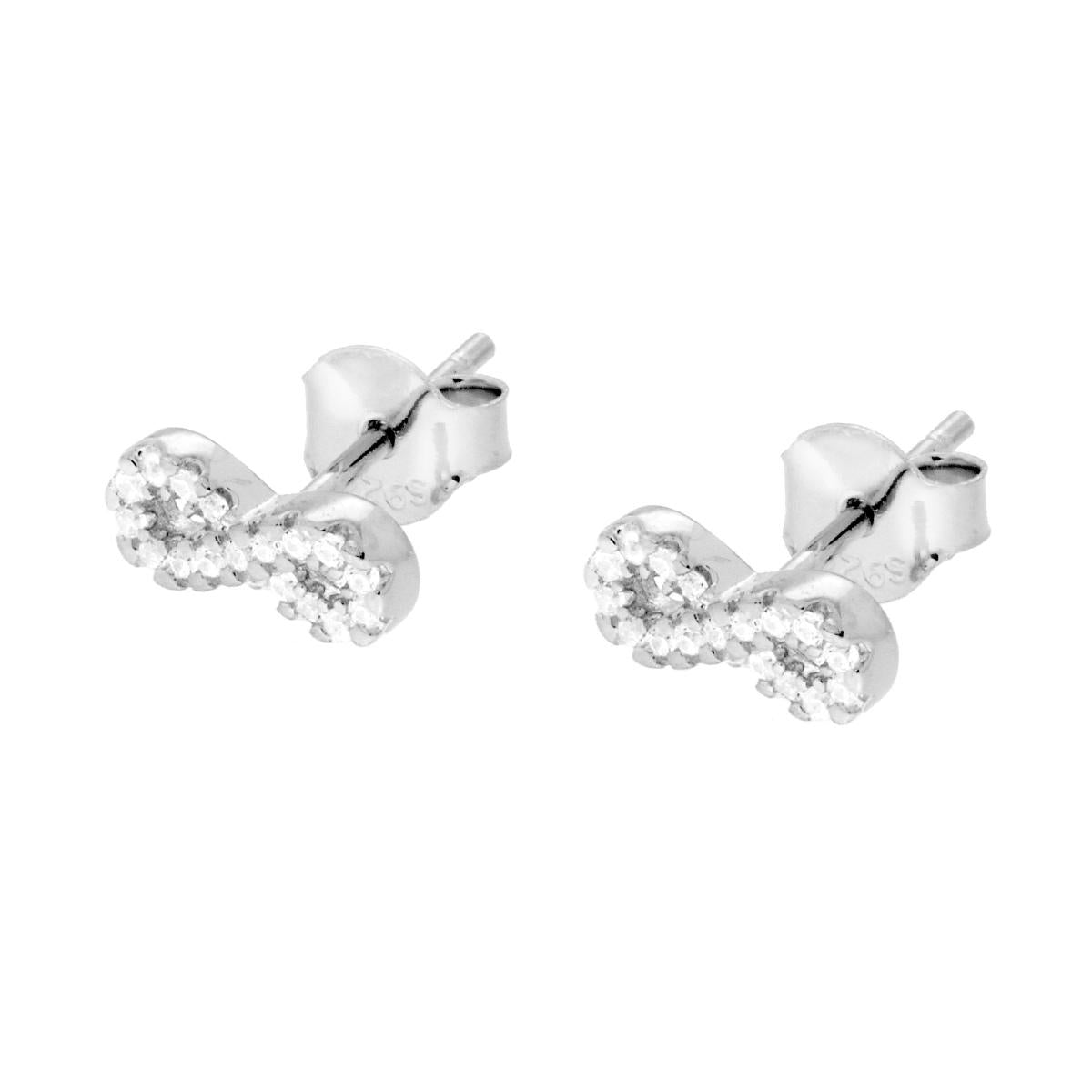 Orecchini Infinito con Cubic Zirconia Bianchi in ARGENTO 925 Galvanica Rodio