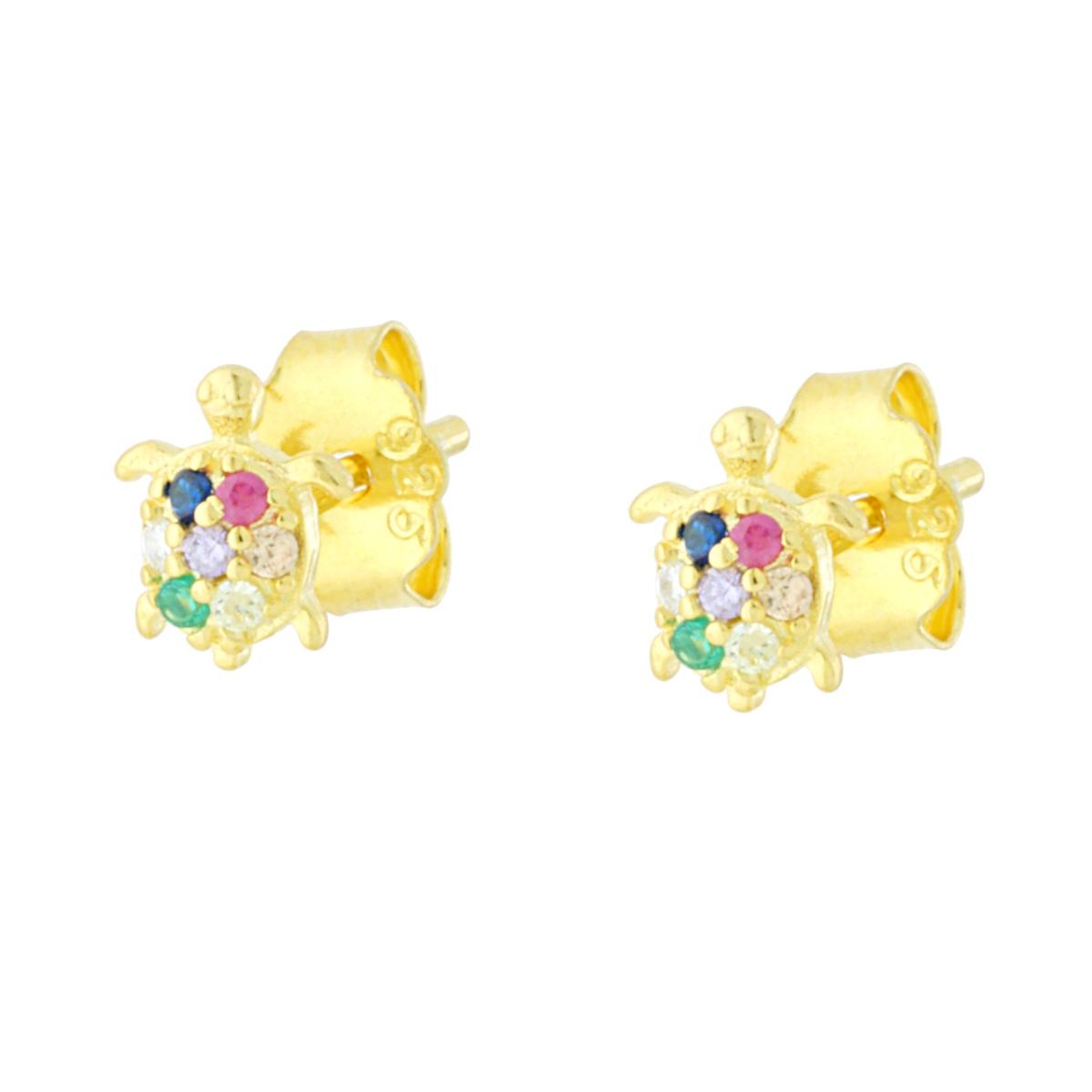 Orecchini Tartaruga con Cubic Zirconia Multicolor in ARGENTO 925 Galvanica Oro