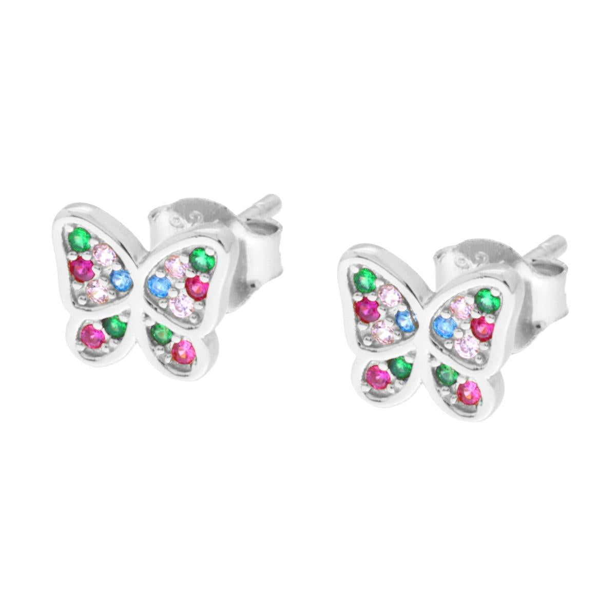 Orecchini Farfalla con Cubic Zirconia Multicolor in ARGENTO 925 Galvanica Rodio