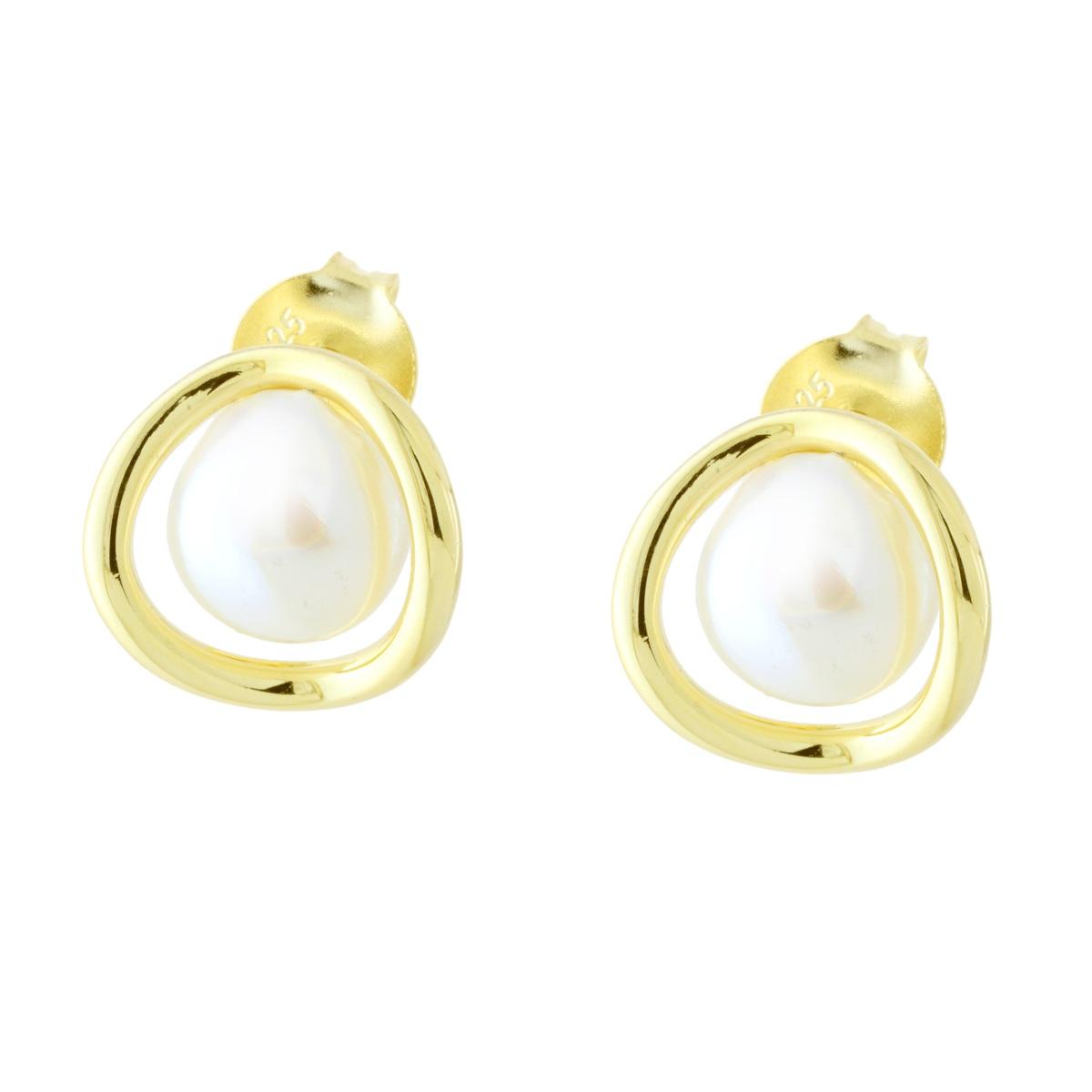 Orecchini Cerchio con Perla Naturale in ARGENTO 925 Galvanica Oro