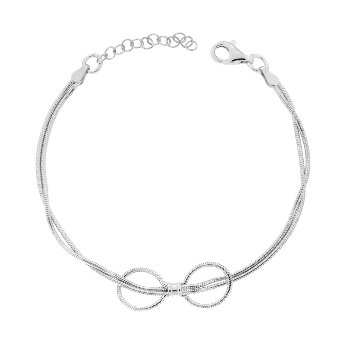 Bracciale due fili Catena Coda di Topo con Fiocco in ARGENTO 925 Galvanica Rodio